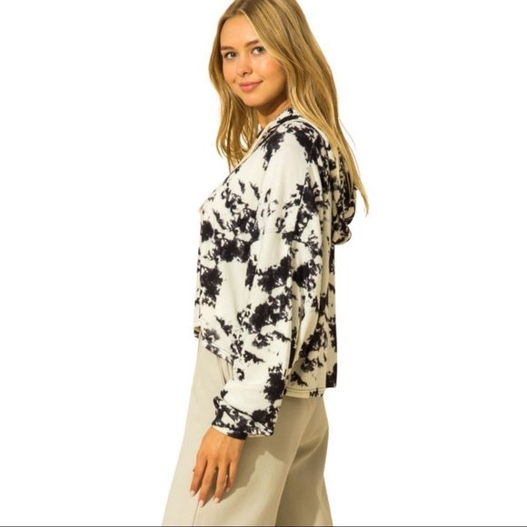 TIE DYE PRINT OVERSIZED BALLOON SLEEVE HOODIE - Picture 4 of 6